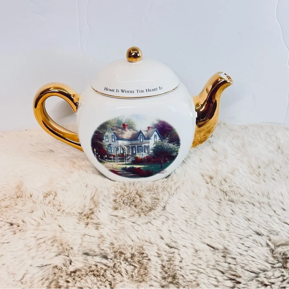 Thomas Kinkade‎ Gold and White Teapot